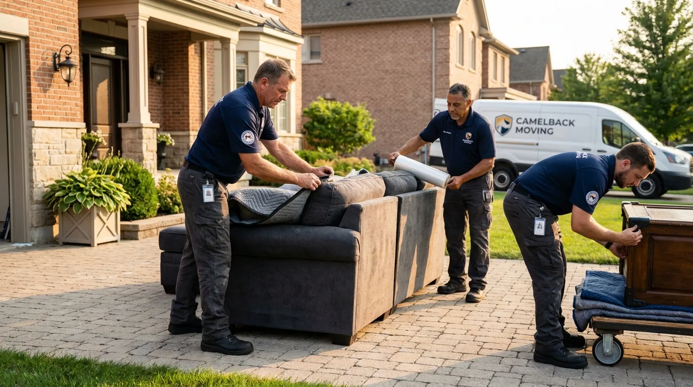 Large estate moving crew wrapping furniture in Hillsboro, OR
